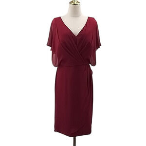 AW BRIDAL SZ 10 L red bridesmaid mother of bride faux wrap dress NEW B105
